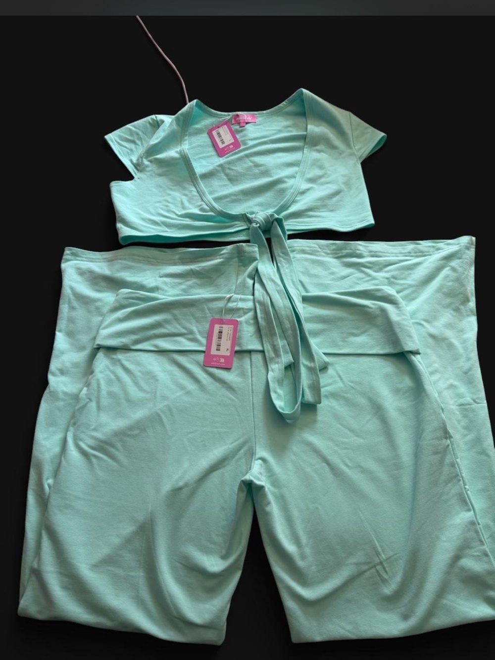 Edikted Mint Wide-Leg Pants & Tie-Front Crop Top Set